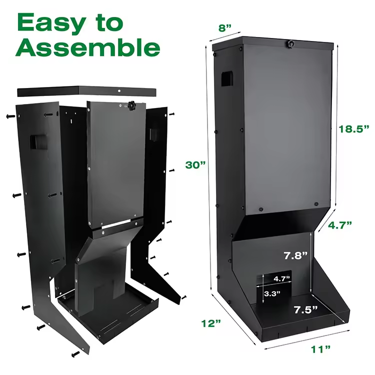 Heavy Duty Wild Metal Hanging Deer Feeder Box Black Automatic Deer Feeding Station VL-0532