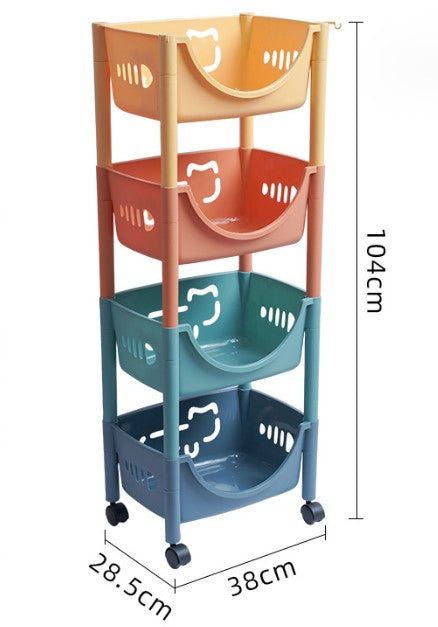 Plastic Kitchen Shelf Storage Basket Fruit Snacks Vegetable Storage Basket Detachable Kitchen Floor Standing Rack VL-0504