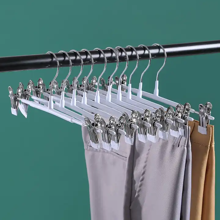 Colorful metal Pants hangers wholesale plastic dipped trouser jeans dress skirt Metal hanger with adjustable hook VL-0189
