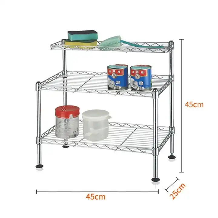 Chrome Plated Metal Carbon Steel Shelf Storage Shelves Wire Mesh Rack for Household Kitchen VL-0214