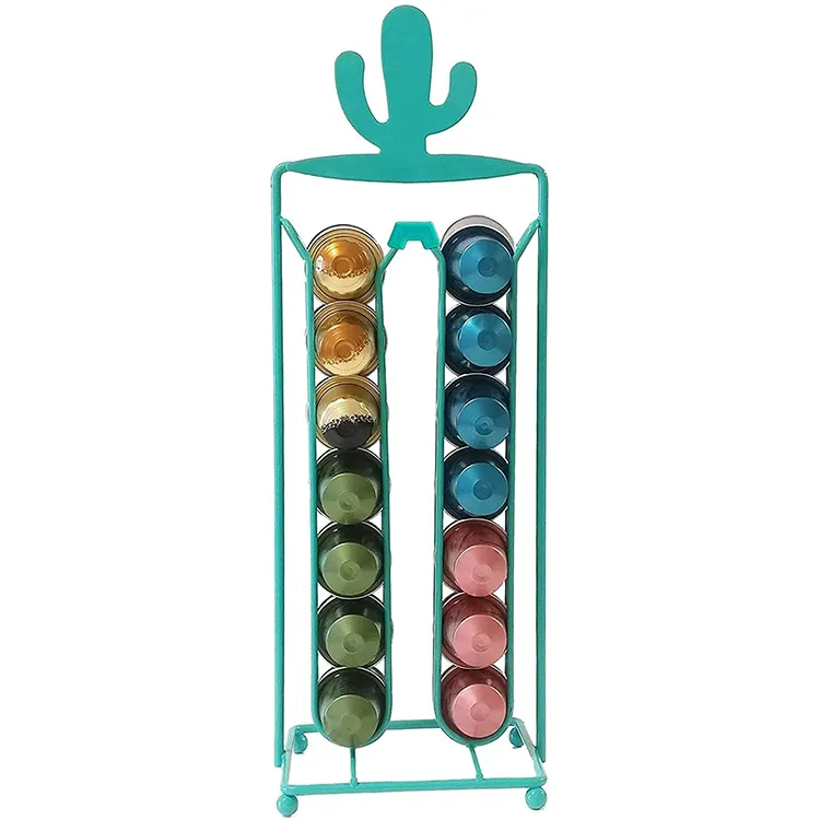 New design fashion sky blue cactus coffee capsule rack iron wire capsule storage rack finishing rack VL-0113