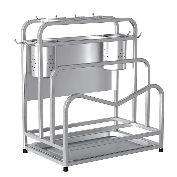 Stainless Steel Kitchen Knife Rack Multifunctional Cutting Board Vegetable Knife Pot Lid Storage Shelf With Water Tray VL-0122