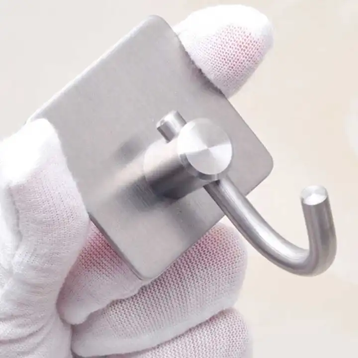 1pc Strong Load Capacity Self Adhesive Clothes Holder Hats No Drilling Hooks Wall Mount Towel Stainless Steel Hanger VL-0027