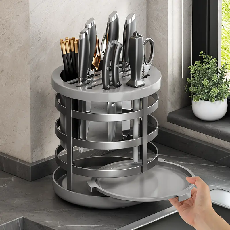 2023 New Design Rotatable Knife holder Stainless steel Knife Storage Holder Home Kitchen Countertop Knife Drawer VL-0137