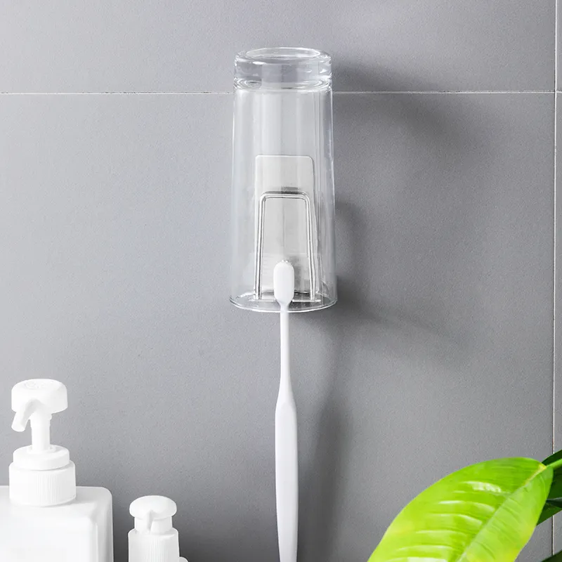 Stainless Steel Adhesive Wall Mounted Toothbrush Cup Holder with Minimalist Design for Bathroom VL-0038