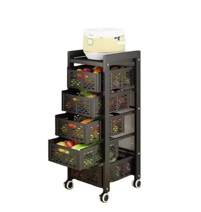 Multifunctional Metal Black Floor Movable With Sliding Black Fruit And Vegetable Storage Rack VL-0310