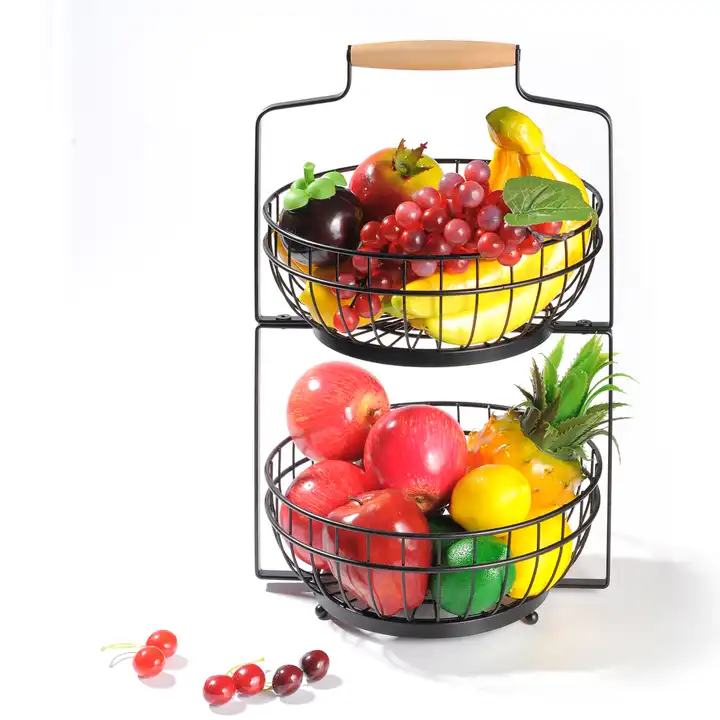 Removable 2-Tier metal round Countertop Fruit Wire Basket VL-0266