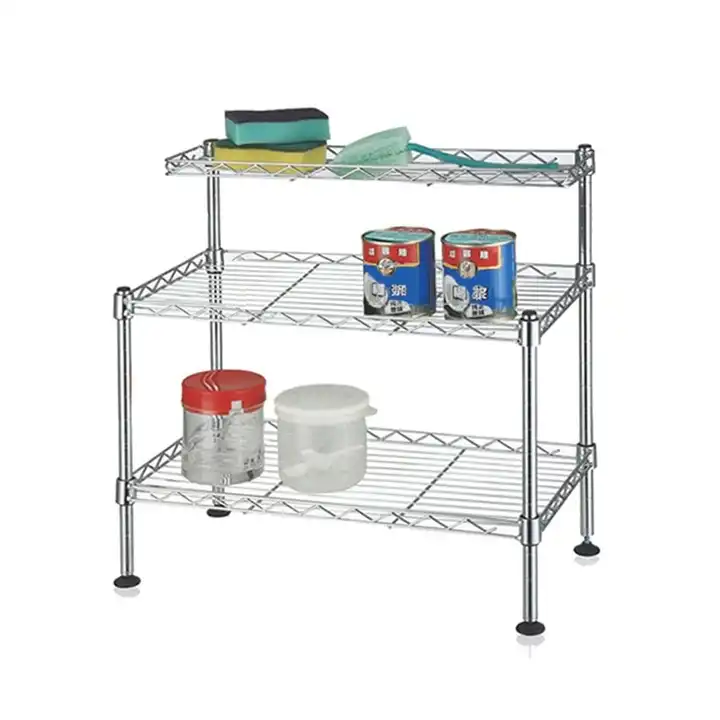 Chrome Plated Metal Carbon Steel Shelf Storage Shelves Wire Mesh Rack for Household Kitchen VL-0214