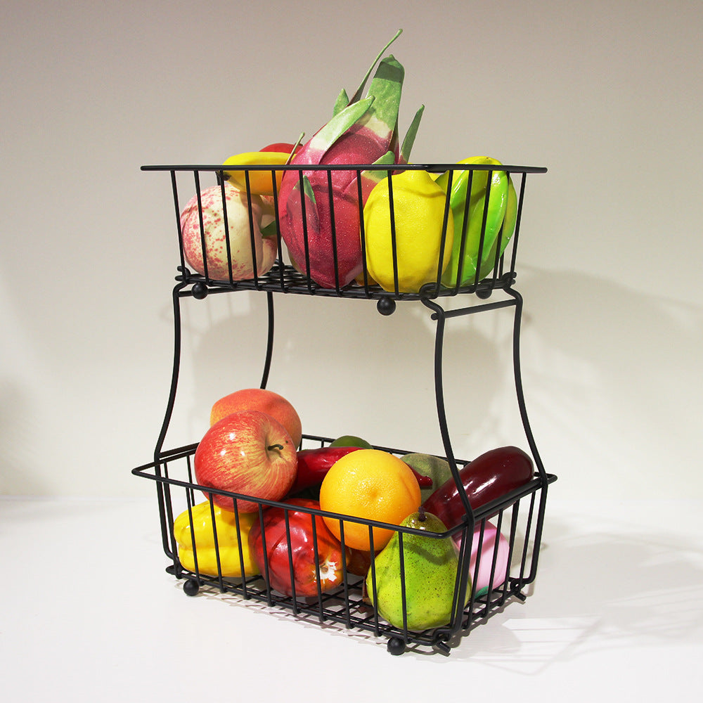Double Tier Fruit Basket Metal Fruit Bowl Bread Baskets Detachable Fruit Holder Kitchen Storage Baskets Stand VL-0354