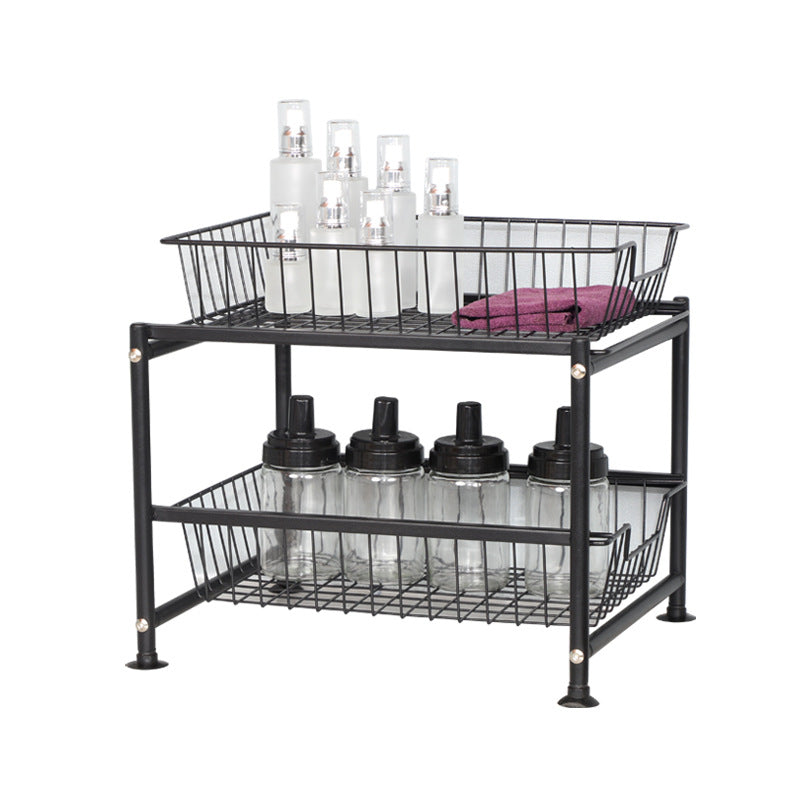 Factory direct double layer undersink multifunctional metal iron bar vegetable and fruit storage rack under sink organizer VL-0312