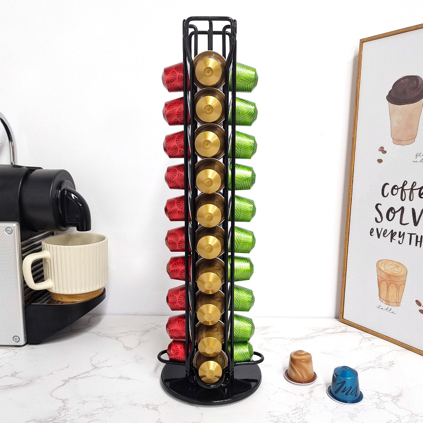 Hot Sale Gold Spinning Coffee Capsule Holder Solid Base Coffee Pod Rack for 40Pcs Nesspresso VL-0099