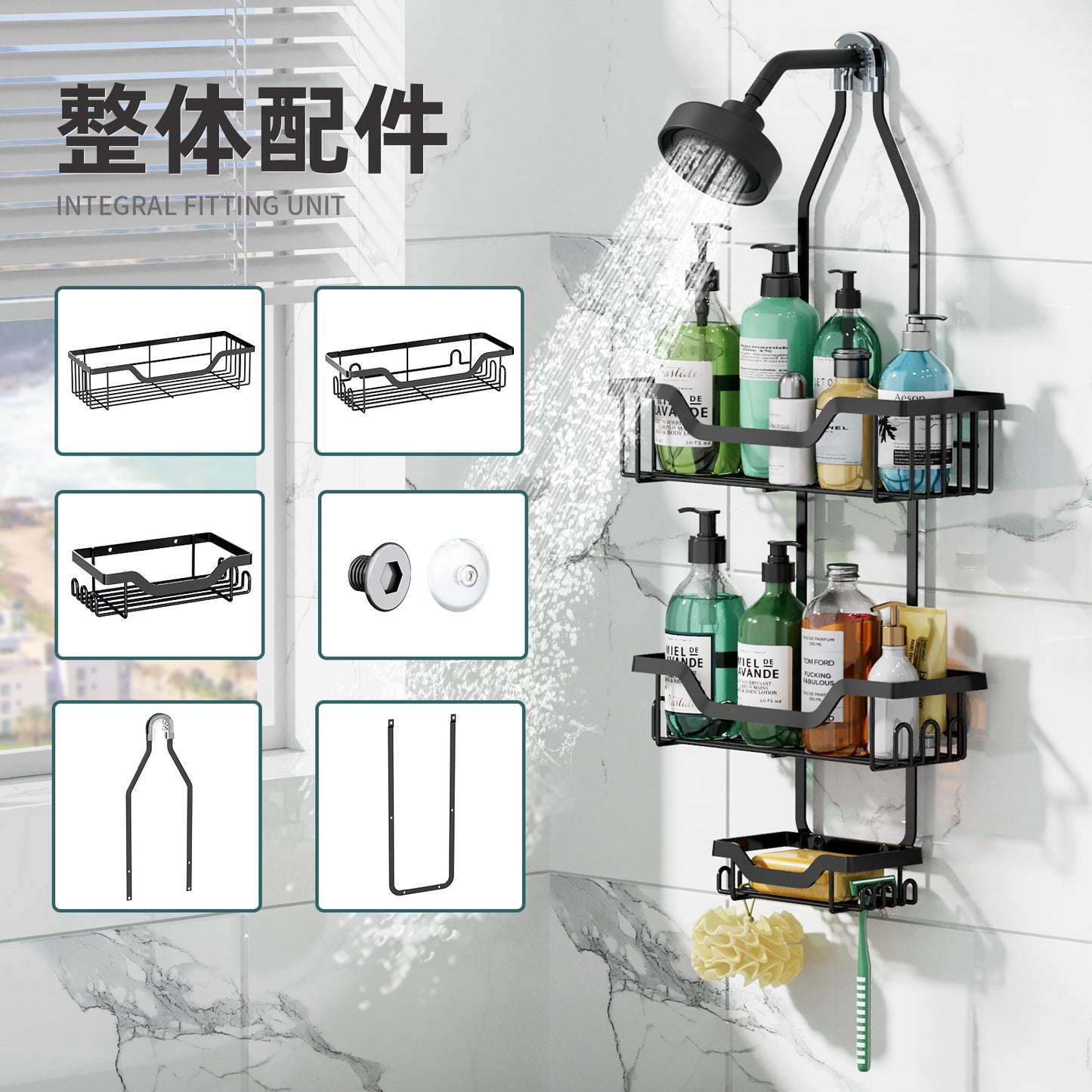 Bathroom organizers wall mounted metal shower caddy suction cup hanger shower caddy VL-0518