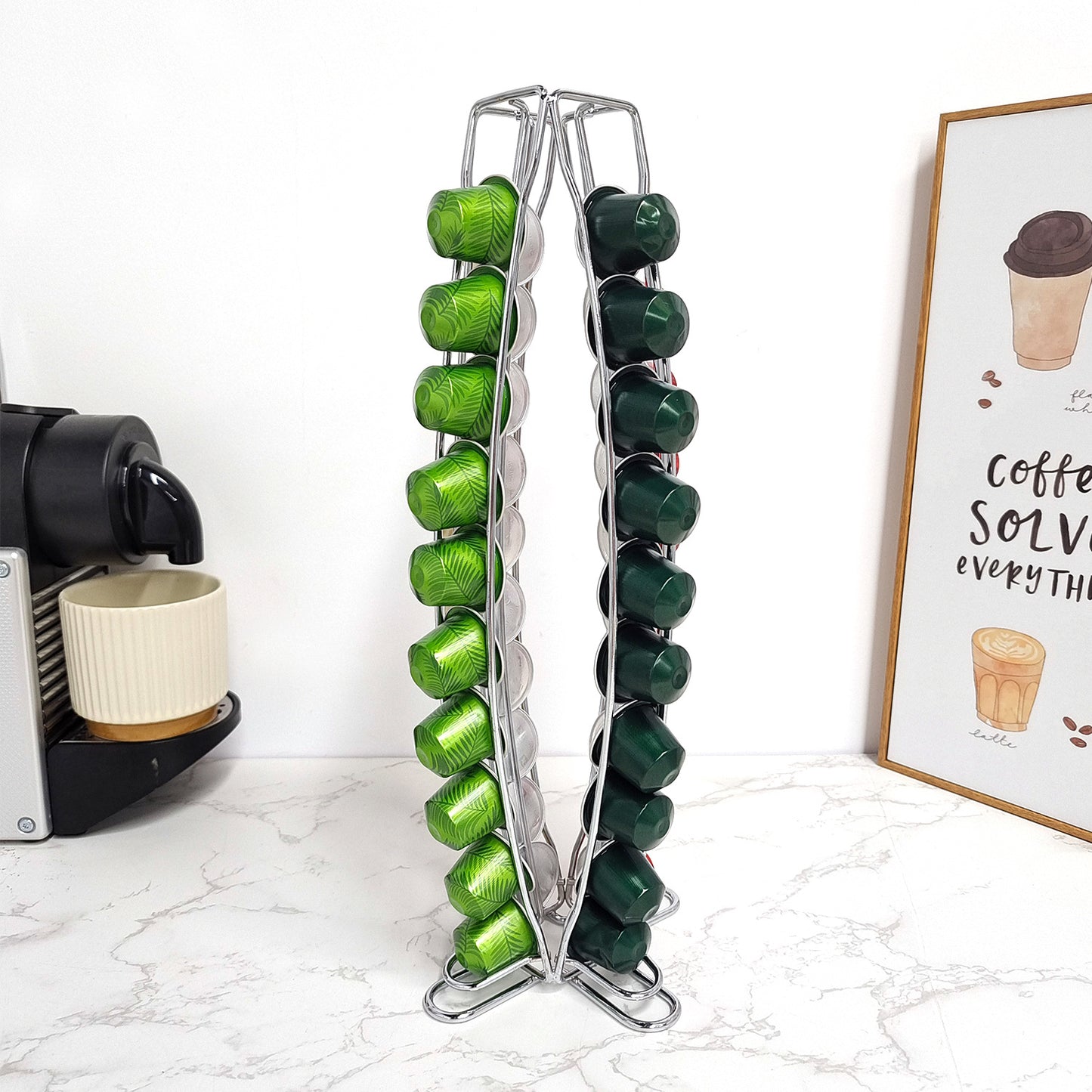 Practical Coffee Capsule Dispensing Tower Stand Fits For 40 Nespresso Capsules Storage Pod Holder Tamper Soporte Organizer VL-0109