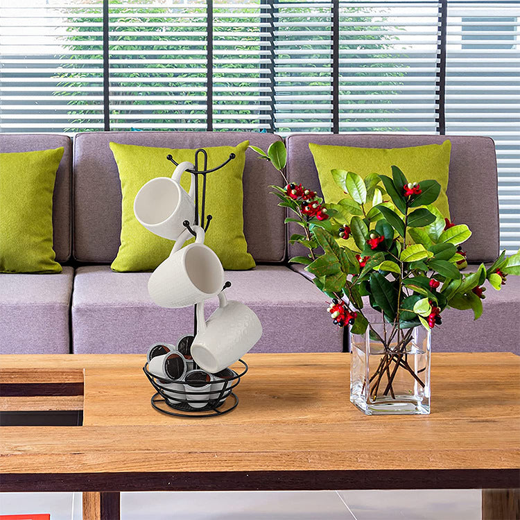 Hot Selling Wall Mounted Metal Tree Shape Coffee Tea Cup Storage Holder Mug Hanger Display Rack With 8 Hooks VL-0116