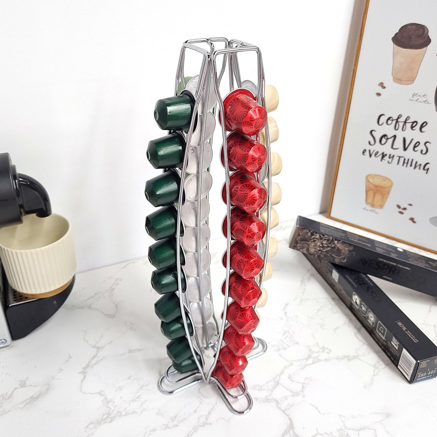 Practical Coffee Capsule Dispensing Tower Stand Fits For 40 Nespresso Capsules Storage Pod Holder Tamper Soporte Organizer VL-0109