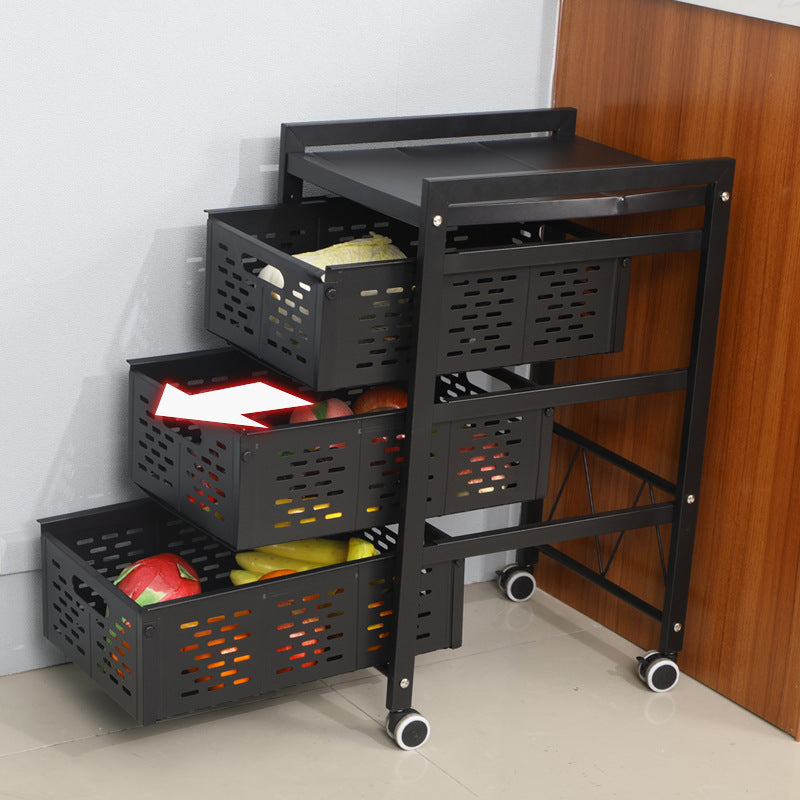 Multifunctional Metal Black Floor Movable With Sliding Black Fruit And Vegetable Storage Rack VL-0310