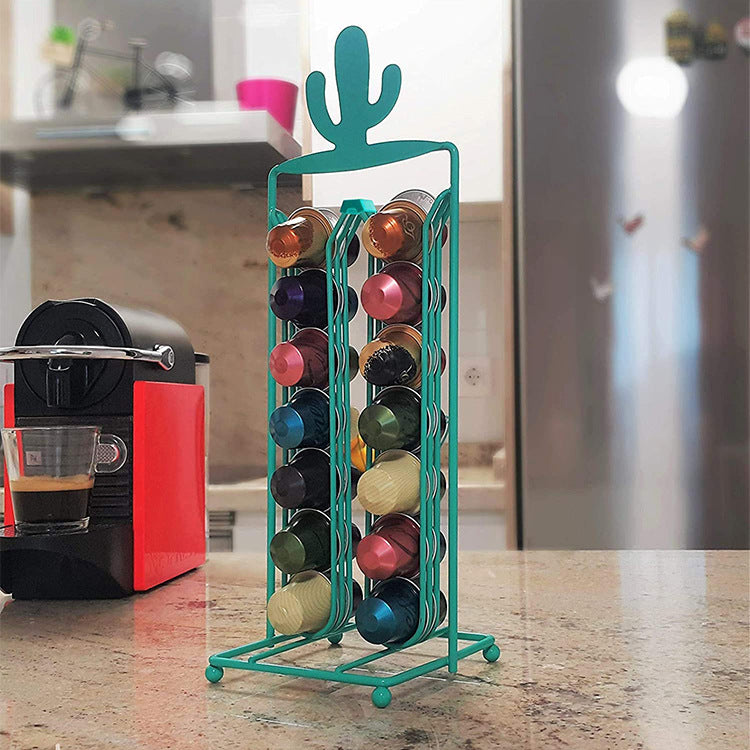 New design fashion sky blue cactus coffee capsule rack iron wire capsule storage rack finishing rack VL-0113