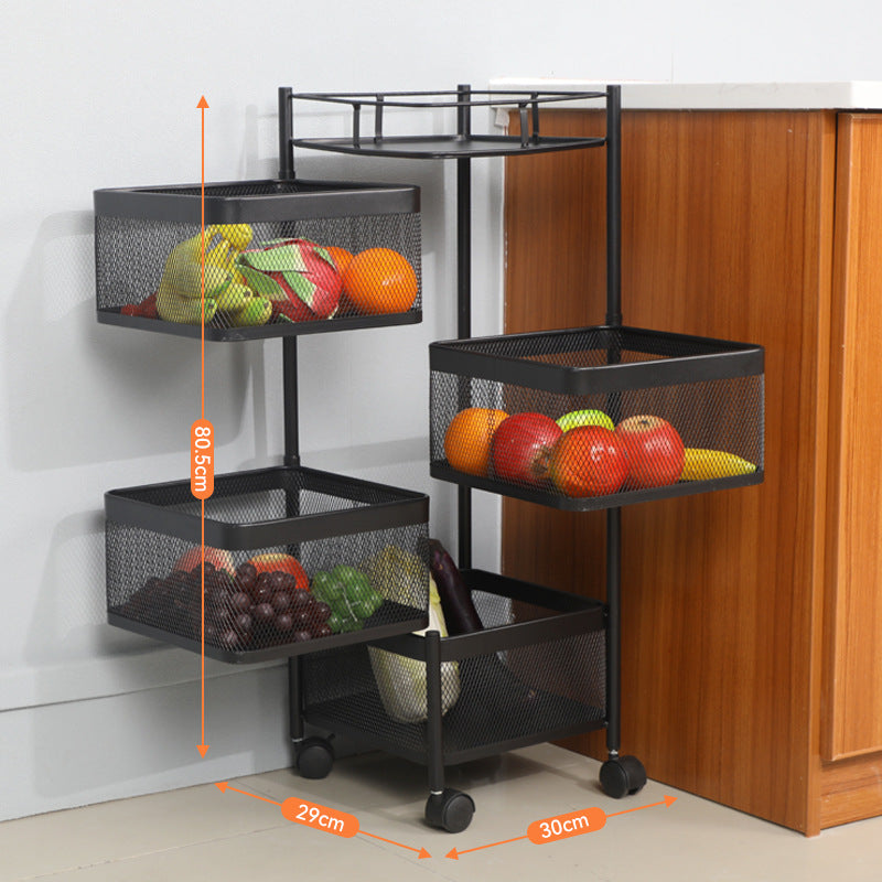 Multi Rotatable Square Round Fruit Trolley Kitchen Basket Vegetable Rotating Storage Rack VL-0311