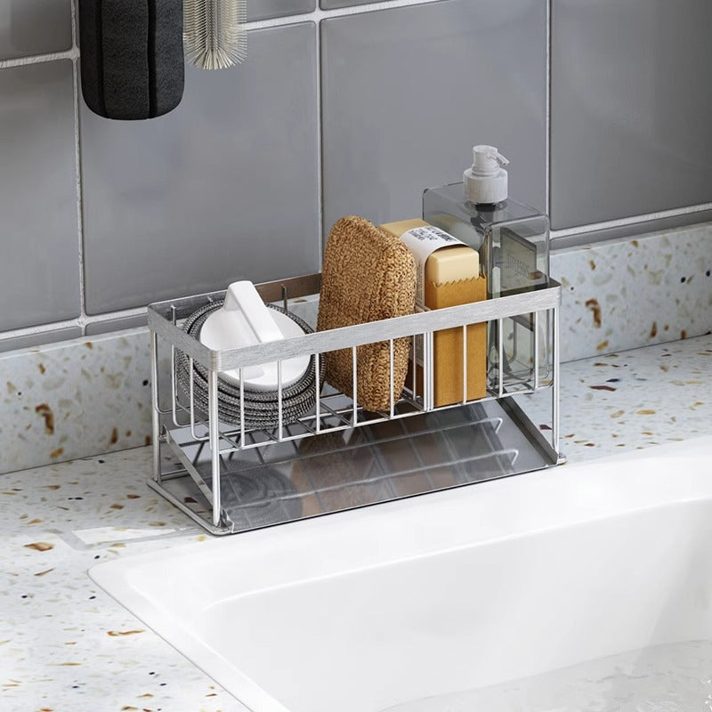Stainless Steel Bathroom Kitchen sink brush Soap bottle Sponge Drain Storage Caddy Holder rack Stand for kitchen sink VL-0218