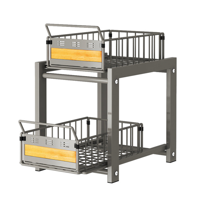 2 Tier Pull-out Movable Kitchen Cabinet Organizer Counter Basket Pantry Cabinet Organization Bathroom Under Sink Racks VL-0258