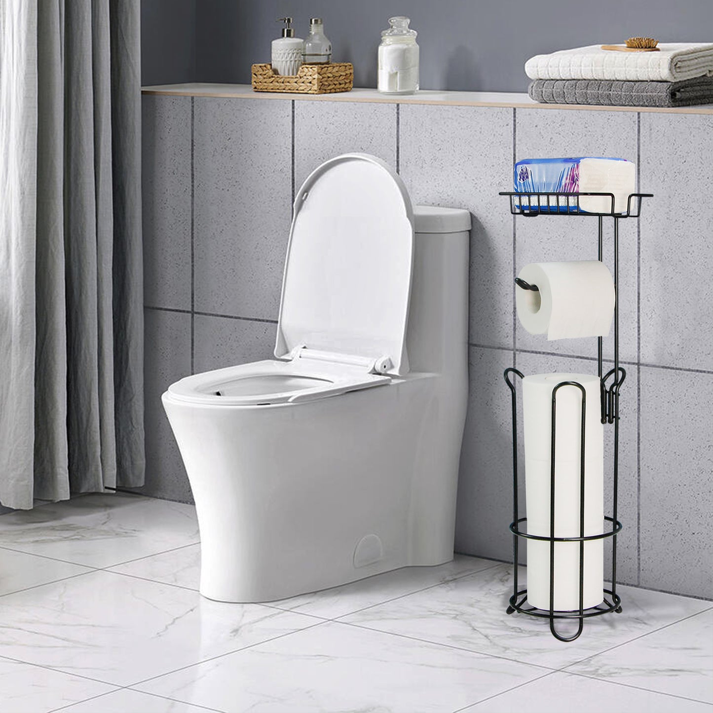 Floor Standing Toilet Tissue Roll Holder with Shelf for Bathroom VL-0321