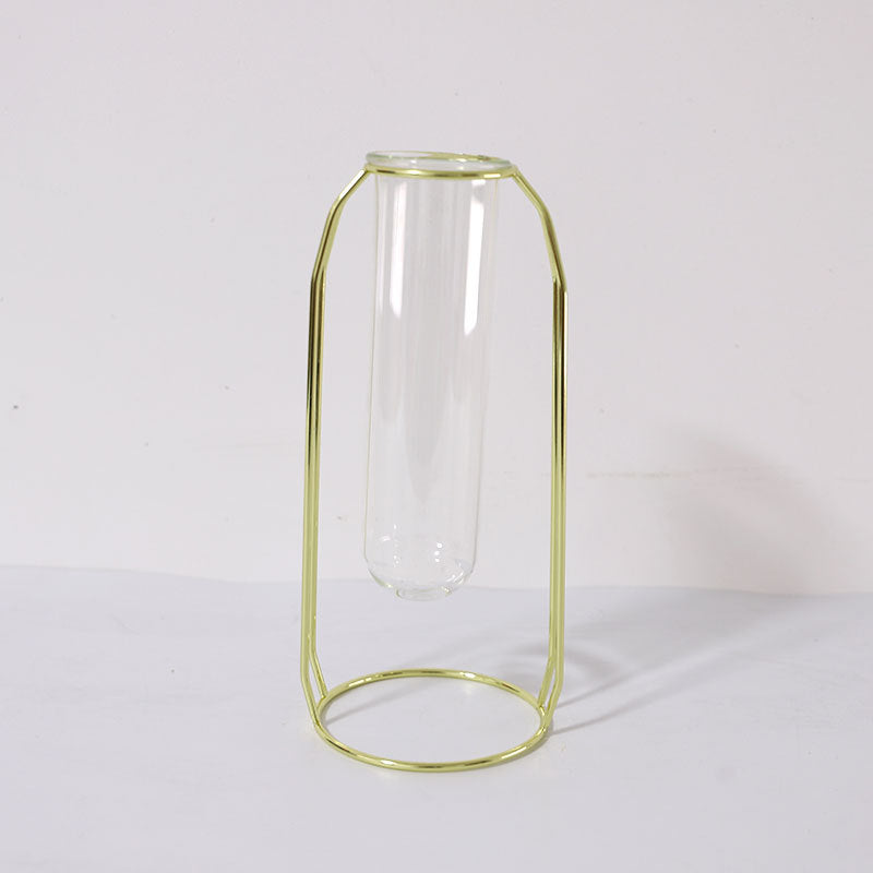 Hot Sell Nordic Creative Golden Hydroponic Plant Holder Iron Ornament Home Decoration Flower Glass Vase Decor VL-0463