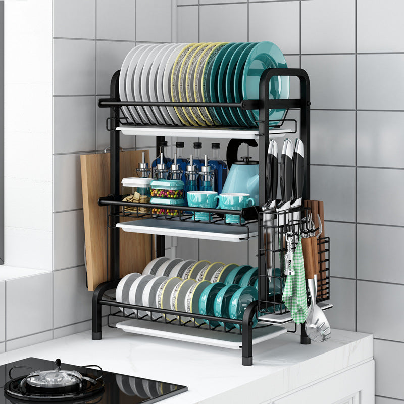 multifunctional easy cleaning kitchen three-tier cutlery storage rack with filter plates VL-0510