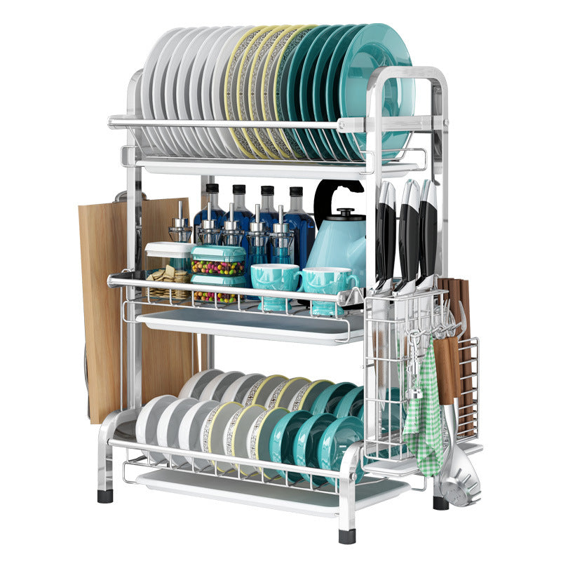 multifunctional easy cleaning kitchen three-tier cutlery storage rack with filter plates VL-0510