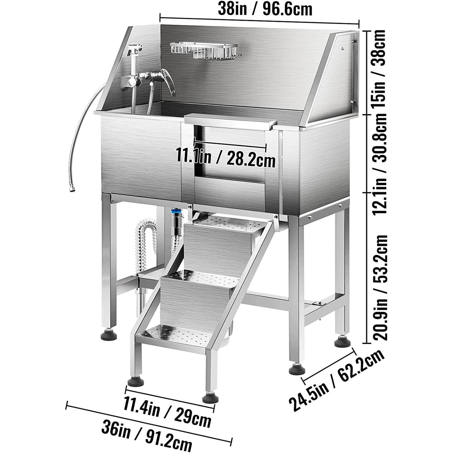 Heavy Duty Pet Grooming Bath Tub 304 Stainless Steel Dog Bath Tub Grooming for Spa VL-0535