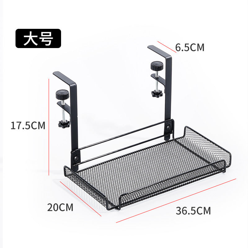 Adjustable Metal Black Under Desk Storage Rack Clamp Desk Side Frame Hanging Bookshelf Basket Multifunctional Document Storage VL-0522