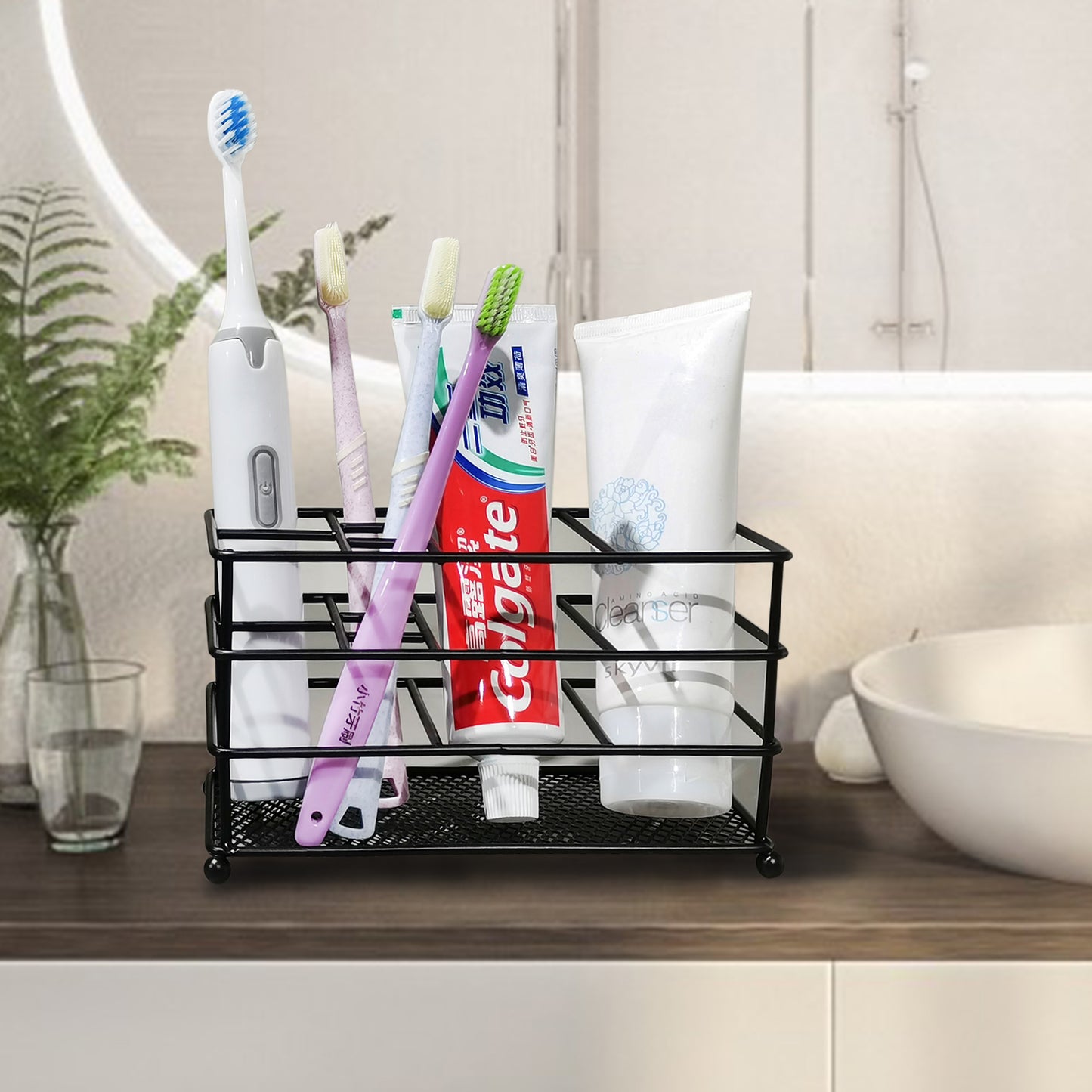 Modern Toothbrush And Toothpaste Holder With Sticker VL-0329