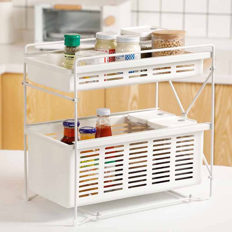 Kitchen accessories foldable multifunction basket plastic organizers under shelf spice storage holder rack spice rack for drawer VL-0253