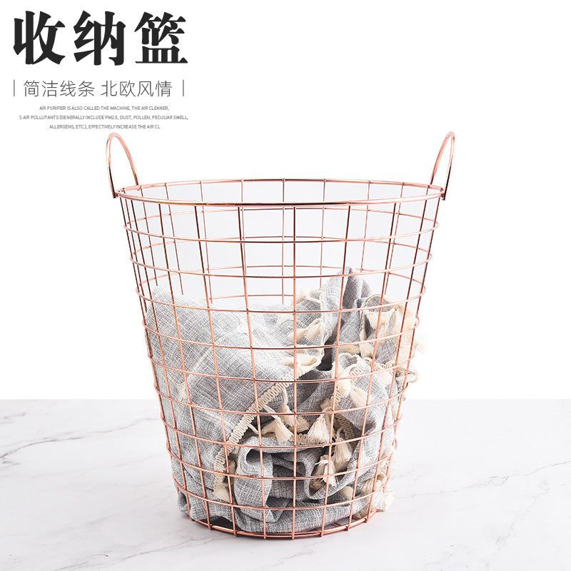 Rose Gold Modern Style Bedroom Livingroom Bathroom Cloth Collect Wire Basket For Home Storage VL-0167