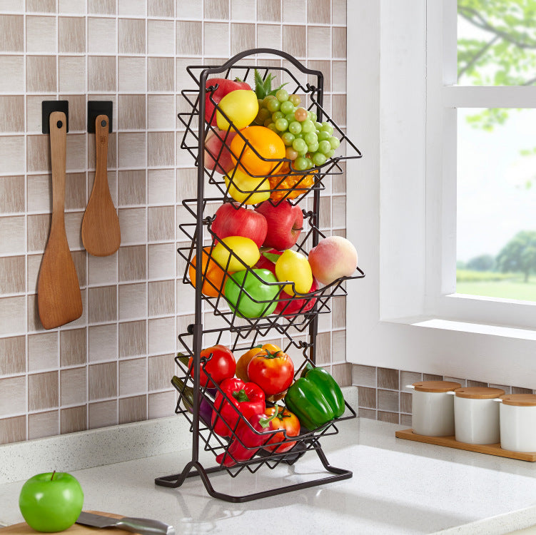 Hot Selling Multi-layer Detachable Floor Vegetable Storage Basket Household Storage Rack Metal Wire Fruit Display Basket VL-0446