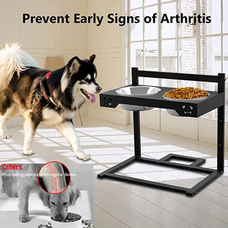 Elevated Dog Bowls with Slow Feeder & Mat, Adjusable Height Raised Dog Bowl Stand with 2 Stainless Steel 1200ML Bowl  VL-0534