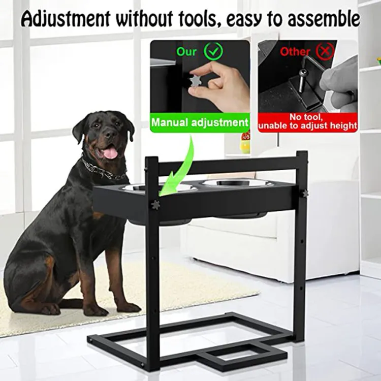 Elevated Dog Bowls with Slow Feeder & Mat, Adjusable Height Raised Dog Bowl Stand with 2 Stainless Steel 1200ML Bowl  VL-0534