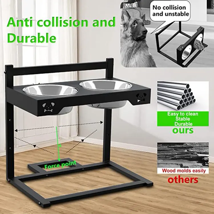 Elevated Dog Bowls with Slow Feeder & Mat, Adjusable Height Raised Dog Bowl Stand with 2 Stainless Steel 1200ML Bowl  VL-0534