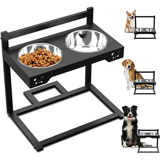 Elevated Dog Bowls with Slow Feeder & Mat, Adjusable Height Raised Dog Bowl Stand with 2 Stainless Steel 1200ML Bowl  VL-0534