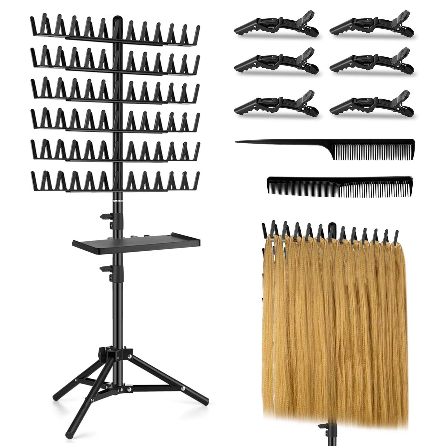 Wig Braiding Stand Salon Pegs Braiding Hair Rack Display Stand Height Adjustable VL-0537