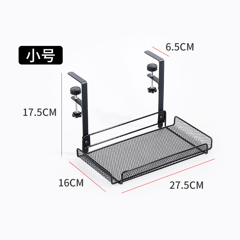 Adjustable Metal Black Under Desk Storage Rack Clamp Desk Side Frame Hanging Bookshelf Basket Multifunctional Document Storage VL-0522