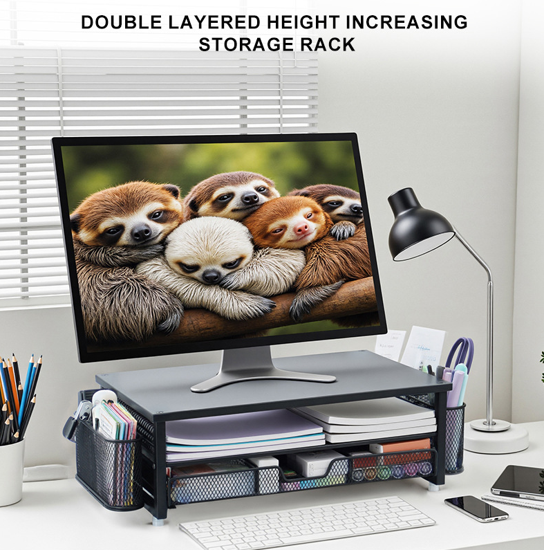 Metal 2-Tier Monitor Stand Riser, Desk Organizer for Monitor, Desk Storage Organizer for Office VL-0538