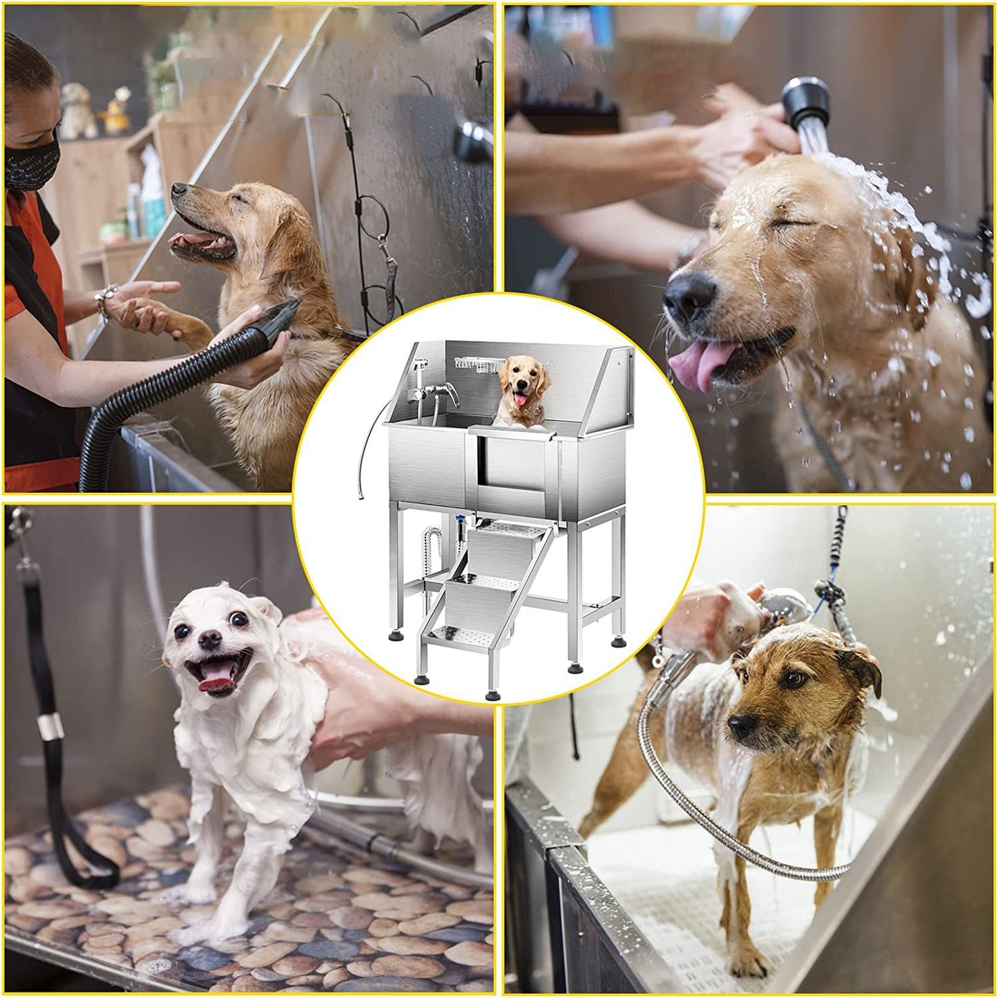 Heavy Duty Pet Grooming Bath Tub 304 Stainless Steel Dog Bath Tub Grooming for Spa VL-0535