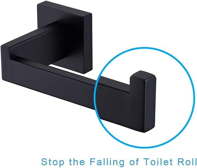 Toilet Paper Holder Matte Black, Toilet Tissue Roll Holders Dispenser and Hangers Wall Mounted for Bathroom & Kitchen VL-0006