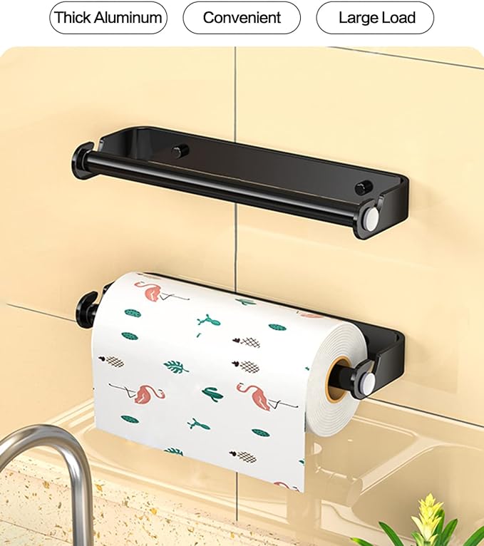 Paper Towel Holder Under Cabinet for Kitchen,Wall Mount Paper Towel Holder Paper Roll Holder,Self Adhesive or Screw Mounting Paper Towel Holder Wall Mount for Kitchen, Pantry (Silver) VL-0016