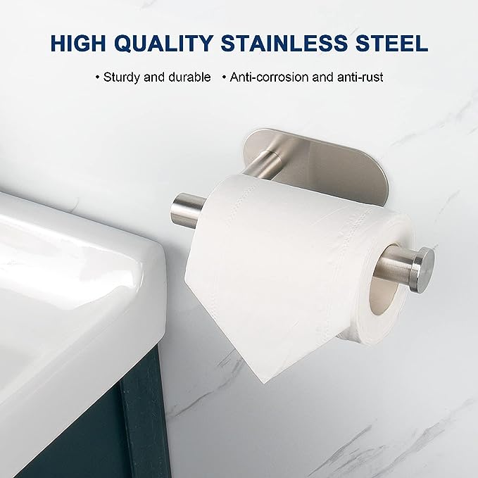 Toilet Paper Holder Self Adhesive, Premium Thicken SUS304 Stainless Steel Rustproof Adhesive Toilet Roll Holder no Drilling for Bathroom, Kitchen, Washroom VL-0002