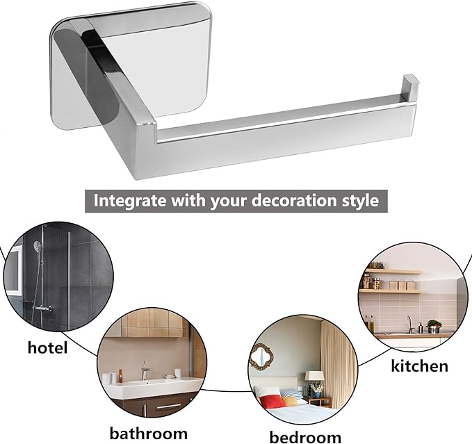 Chrome Self Adhesive Toilet Paper Holder, Modern Upgrade Wall Mount Toilet Tissue Paper Holder, No Drilling Stainless Steel Toilet Paper Roll Holder for Bathroom Kitchen VL-0004