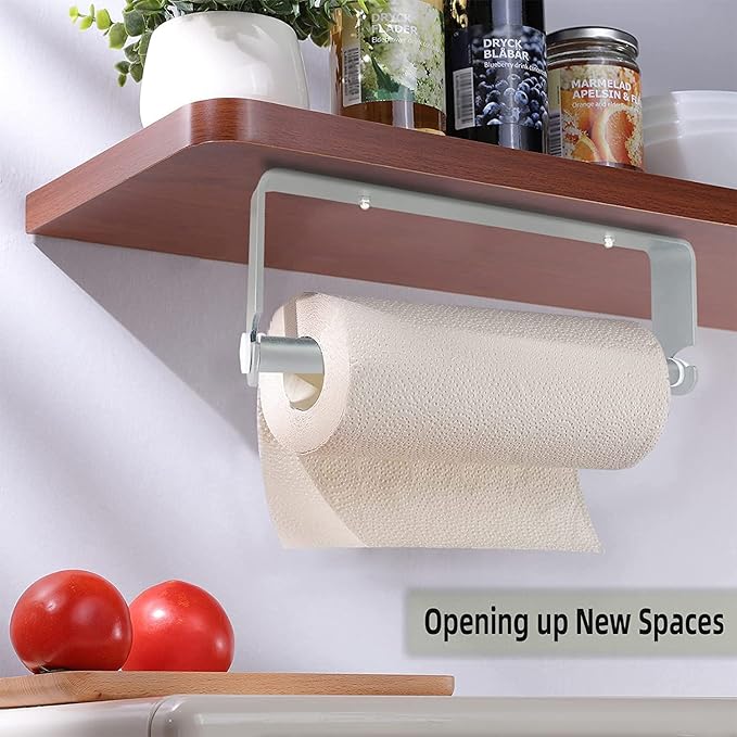 Paper Towel Holder Under Cabinet for Kitchen,Wall Mount Paper Towel Holder Paper Roll Holder,Self Adhesive or Screw Mounting Paper Towel Holder Wall Mount for Kitchen, Pantry (Silver) VL-0016