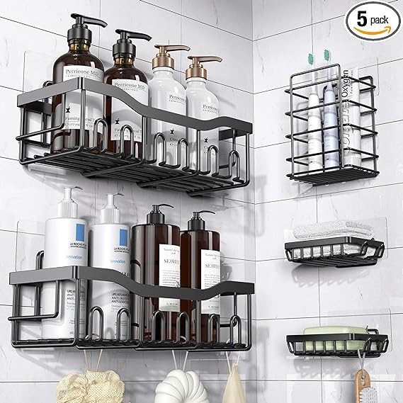 Shower Caddy 5 Pack,Adhesive Shower Organizer for Bathroom Storage&Kitchen,No Drilling,Large Capacity,Rustproof Stainless Steel Bathroom Organizer,Bathroom Shower Shelves for Inside Shower Rack VL-0014