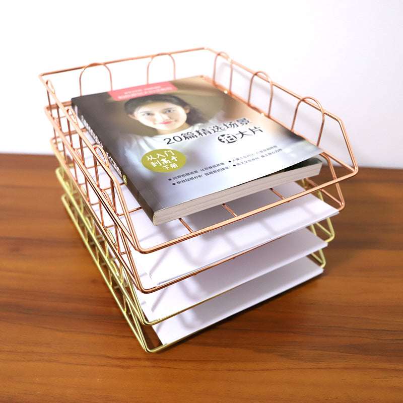 Rose Gold File Rack Stackable Storage compartments Letter Tray Office Desk Tidy File Document Letter Paper Organizer VL-0466