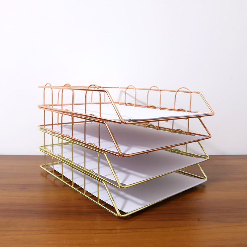 Rose Gold File Rack Stackable Storage compartments Letter Tray Office Desk Tidy File Document Letter Paper Organizer VL-0466